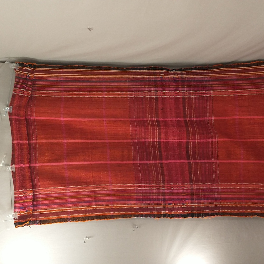 Vintage Handwoven Textile 86"x 40" Bright Colorful Rough Wool Stripes Plaid Mix